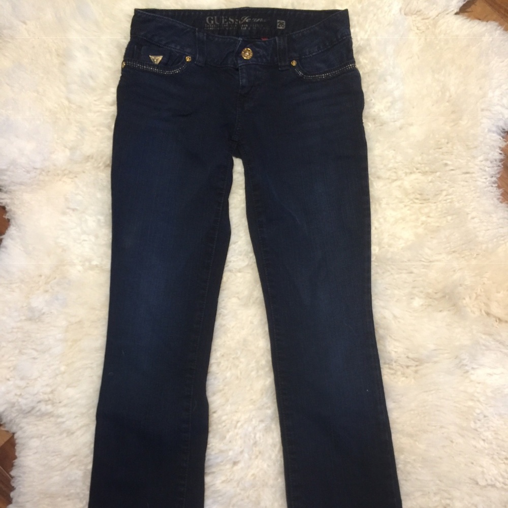 GUESS dark wash lightly flared jeans